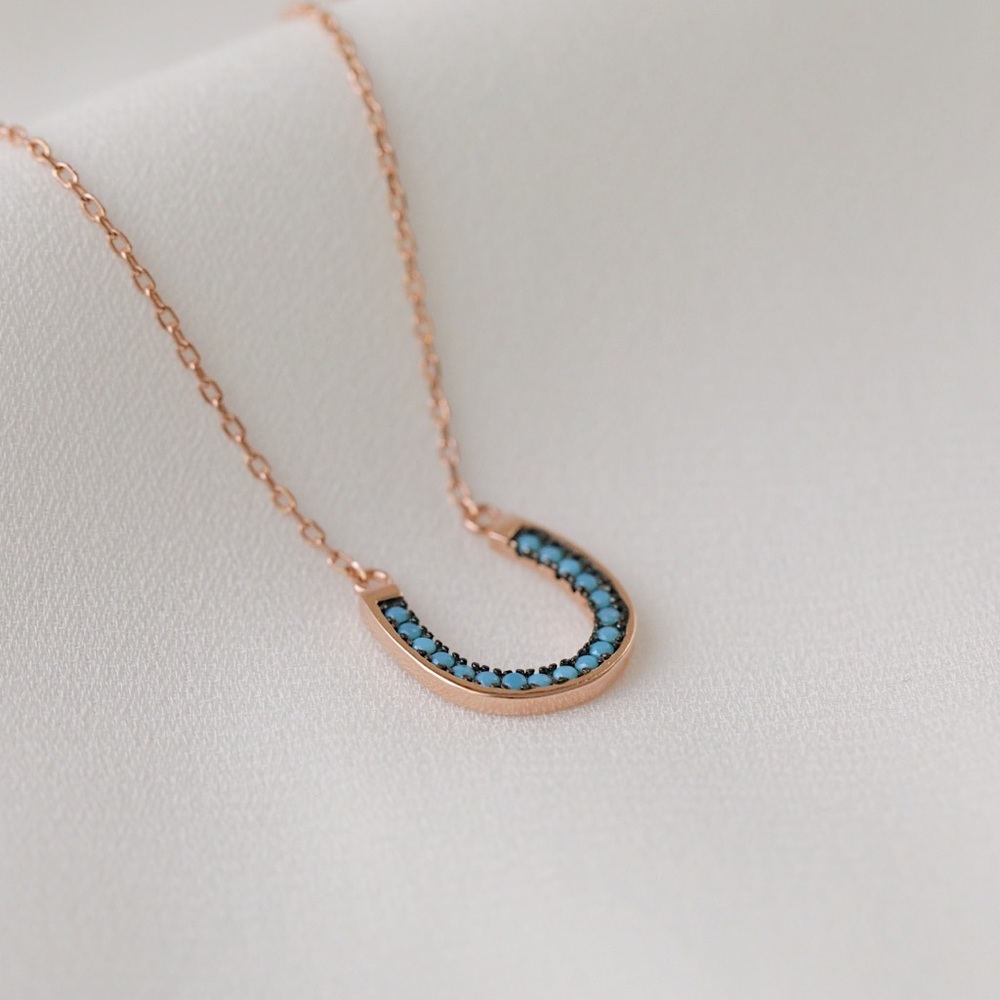 Turquoise Horseshoe Necklace | Rose Gold Plated - Picture 4 of 8